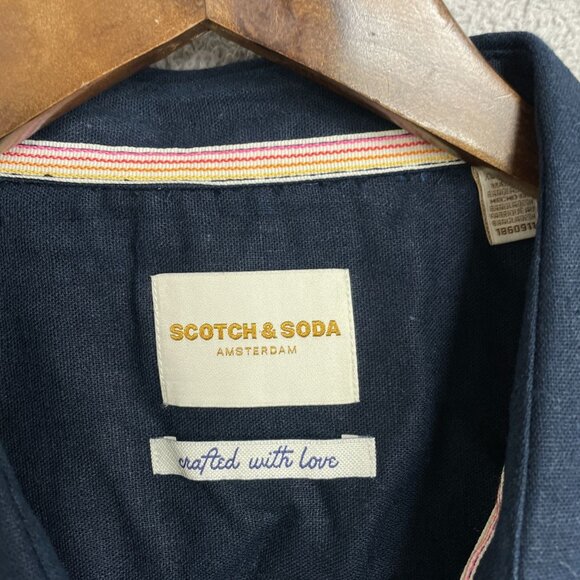 Scotch & Soda Men's XL Navy Blue Linen Blend Short Sleeve Button Up Shirt N0863 - Picture 5 of 9